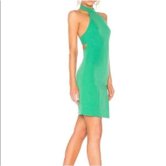 Nbd green halter cutout back mini dress with slit size xxs - Picture 1 of 11